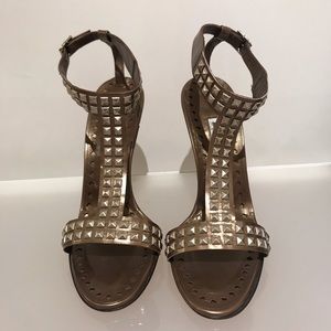 Manolo Blahnik Bronze Leather Stud Strap Shoe